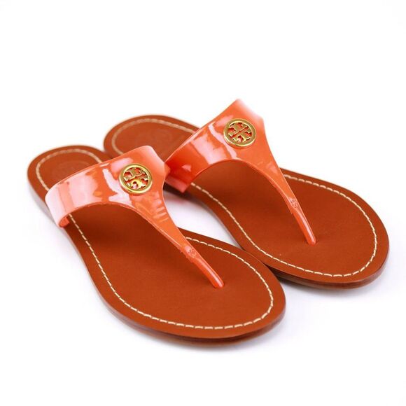 Tory Burch CAMERON Patent Leather Thong Fire Orange 5.5 - Picture 7 of 11